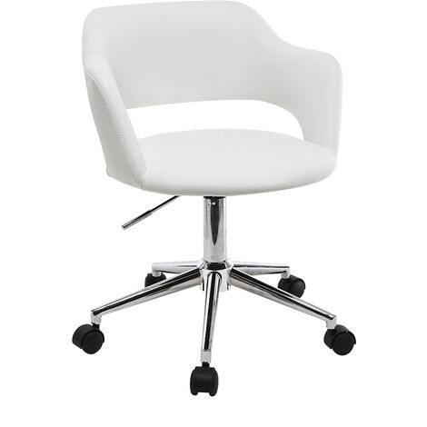 Miliboo – Chaise de bureau à roulettes blanche – Acier chromé – Assise rembourrée en polyuréthane – Hauteur réglable 74-86 cm – Dimensions L58.5 x P56 cm