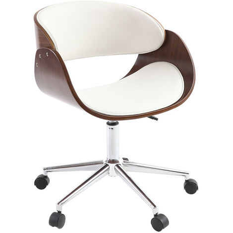 Miliboo – Chaise de bureau à roulettes blanche – Bois noyer et acier chromé – Assise rembourrée – Hauteur réglable 76-88 cm – Mobilité totale
