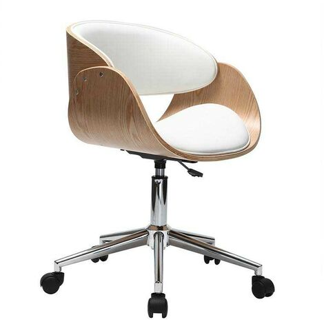 Miliboo – Chaise de bureau pivotante blanche – Assise en polyuréthane et bois cintré – Acier chromé – Hauteur réglable 75-87 cm – Roulettes nylon