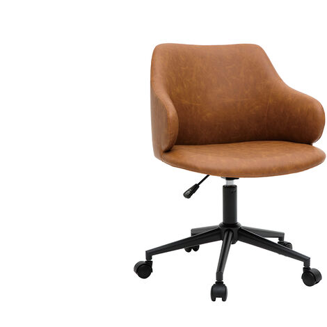 Miliboo – Chaise de bureau vintage marron et métal noir – Assise réglable 44-53 cm – Dossier ergonomique – Roulettes pour mobilité