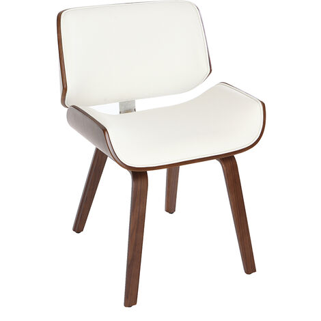Miliboo – Chaise scandi-rétro blanche et bois foncé – Structure en bois cintré et contreplaqué noyer – Dossier incurvé pour confort optimal
