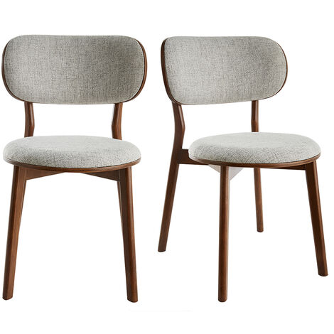 Miliboo – Lot de 2 chaises scandinaves en tissu gris clair – Structure en bois noyer – Dossier incurvé et assise moelleuse – Dimensions L51 x P55 x H81 cm