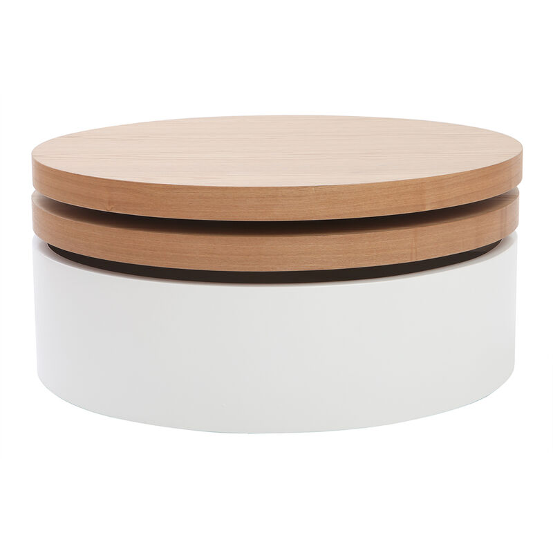 Miliboo - Couchtisch mit drehbaren Tischplatten und Staufläche Weiß und Holz ICON - Holz hell / Weiß
