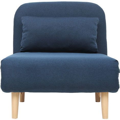 Miliboo – Fauteuil convertible scandinave en tissu bleu foncé – Structure eucalyptus et pieds hévéa – 5 positions d'inclinaison – Couchage 203x75cm