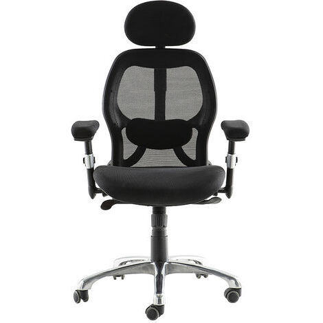 Miliboo – Fauteuil de bureau ergonomique avec dossier en maille – Appui-tête ajustable – Accoudoirs réglables – Dimensions L65-68 x P65 x H120-130 cm