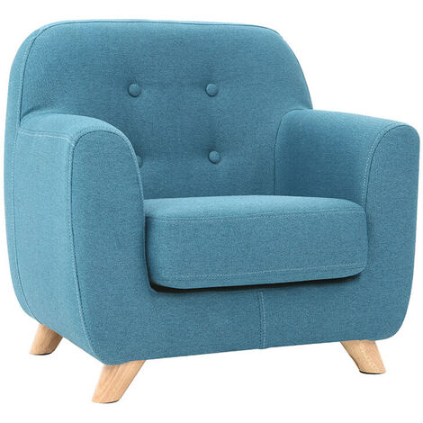 Miliboo – Fauteuil enfant scandinave bleu canard – Tissu 100% polyester – Piètement en chêne clair – Dimensions L57 x P46 x H56.5 cm