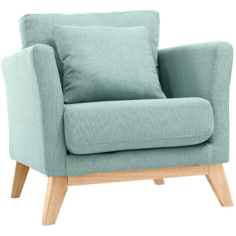 Miliboo – Fauteuil relax déhoussable en tissu 100% polyester vert lagon – Piètement en hévéa massif – Dimensions L74.5 x P80 x H81 cm
