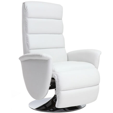 Miliboo – Fauteuil relax manuel blanc – Dossier inclinable – Repose-pieds ajustable – Revêtement polyuréthane – Dimensions L71 x P78 x H112 cm