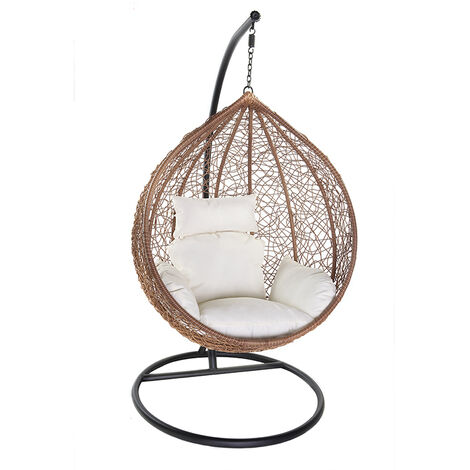 Miliboo – Fauteuil suspendu en rotin synthétique et métal noir – Pied solide pour usage intérieur et extérieur – Coussins inclus – Dimensions L106 x P113 x H195 cm