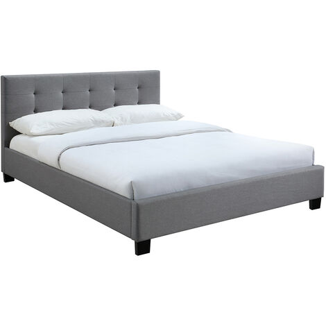 Miliboo – Lit 2 places 160x200 cm en tissu gris capitonné – Sommier à lattes renforcé – Design chic moderne – Confort optimal pour chambre adulte
