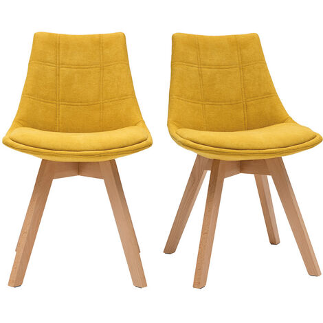 Miliboo – Lot de 2 chaises scandinaves en tissu velours jaune moutarde – Structure en bois clair – Confort optimal avec mousse 24 kg/m³