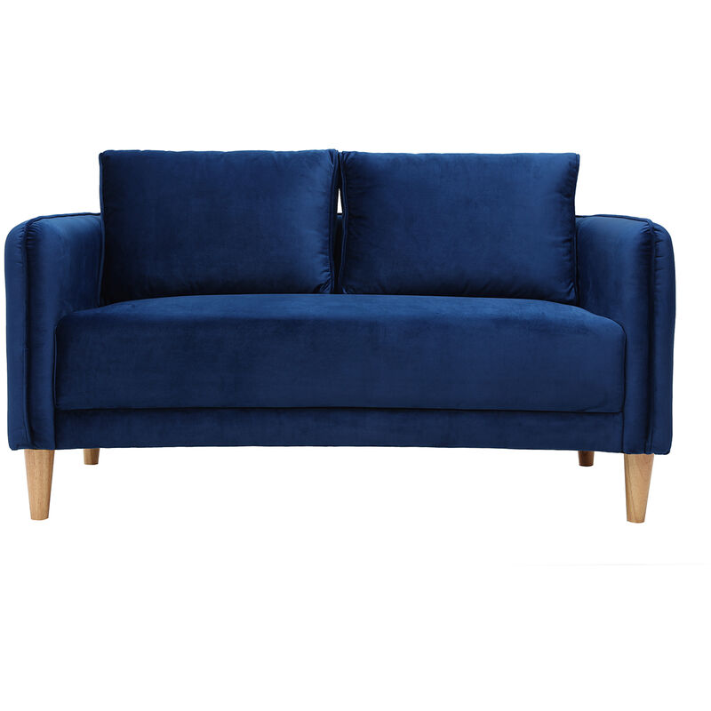 Skandinavisches Sofa 2-Sitzer Samt blau KURT - Dunkelblau - Miliboo