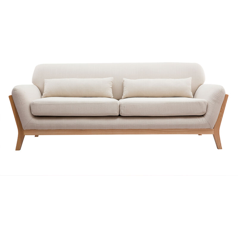 Beigefarbenes skandinavisches 3-Sitzer-Sofa mit Holzbeinen YOKO - Naturbeige - Miliboo