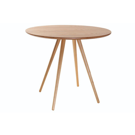 Miliboo – Table à manger ronde en bois clair 90 cm – Plateau en panneaux de fibres finition frêne – Pieds en hévéa – Style scandinave moderne