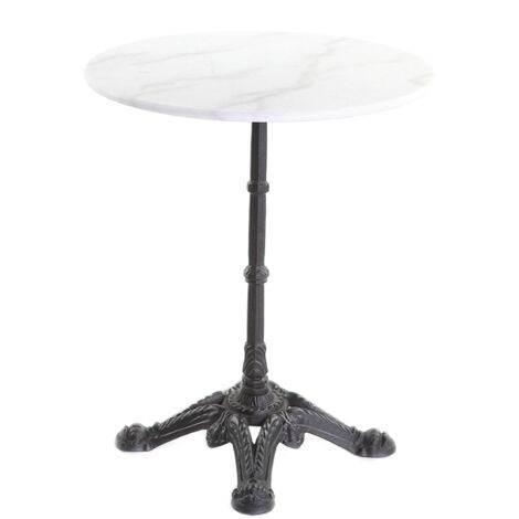 Miliboo – Table bistrot ronde 60 cm en pierre sintérisée et fonte – Style art nouveau pour balcon et jardin – Hauteur 73.5 cm