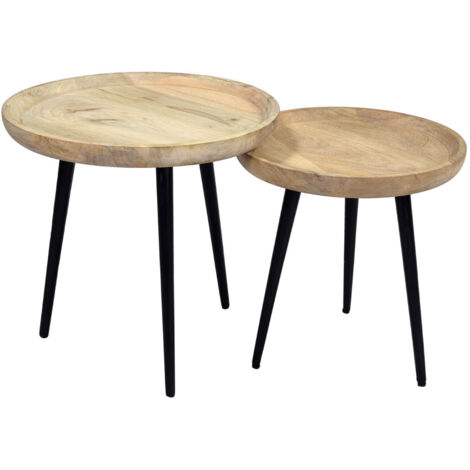 Miliboo – Tables basses gigognes rondes en manguier massif et métal noir – Lot de 2 – Dimensions D44xH43cm et D37xH38cm – Fabrication artisanale