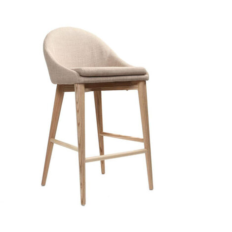 Miliboo – Tabouret de bar en tissu polyester beige – Hauteur d'assise 66.5 cm – Piètement en frêne massif – Confort optimal pour espaces contemporains