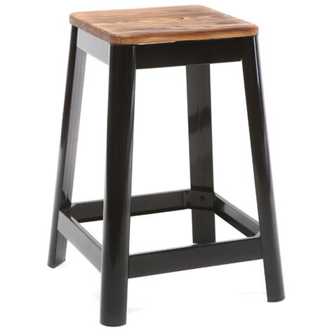 Miliboo – Tabouret de bar industriel noir 65 cm – Structure métal et assise frêne – Design vintage pour cuisine et coin repas – Montage facile