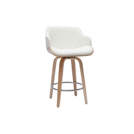 Miliboo – Tabouret de bar pivotant 360° blanc et bois clair H65 cm – Repose-pieds intégré – Pour comptoirs de 90 cm – Confort vintage