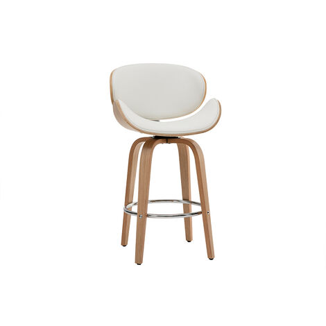 Miliboo – Tabouret de bar pivotant 65 cm – Assise en polyuréthane blanc – Structure en bois clair – Pivote à 360° – Design scandinave moderne