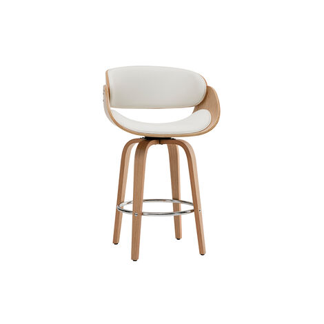 Miliboo – Tabouret de bar pivotant 65 cm – Bois clair et polyuréthane – Design scandinave – Repose-pied en métal chromé – Assise confortable