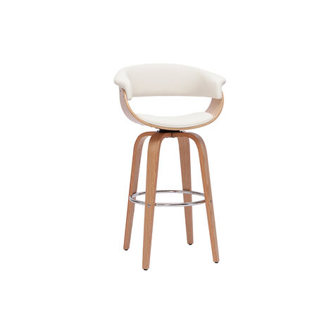 Miliboo – Tabouret de bar pivotant blanc et bois clair H67 cm – Assise rembourrée pour confort – Pieds en hêtre massif – Design moderne