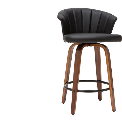 Miliboo – Tabouret de bar pivotant noir et bois foncé H65cm – Assise en contreplaqué noyer – Revêtement polyuréthane – Pour îlot central ou table de bar