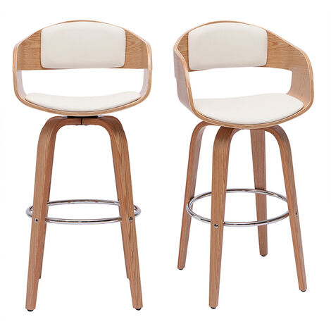 Miliboo – Tabouret de bar scandinave pivotant 360° en bois clair – Lot de 2 – Hauteur 65 cm – Structure en contreplaqué hêtre et métal chromé