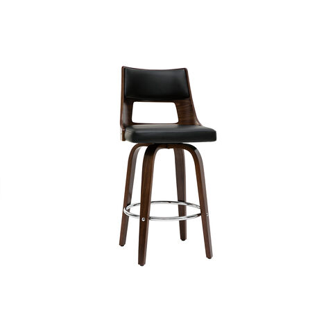 Miliboo – Tabouret de bar vintage pivotant noir et bois foncé – Dossier incurvé rembourré – Assise dense 35 kg/m³ – Hauteur 100.5 cm – Poids max 120 kg