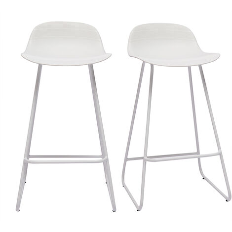 Miliboo – Tabourets de bar blancs H65 cm – Lot de 2 – Polypropylène et métal – Confort optimal pour table de bar 90 cm