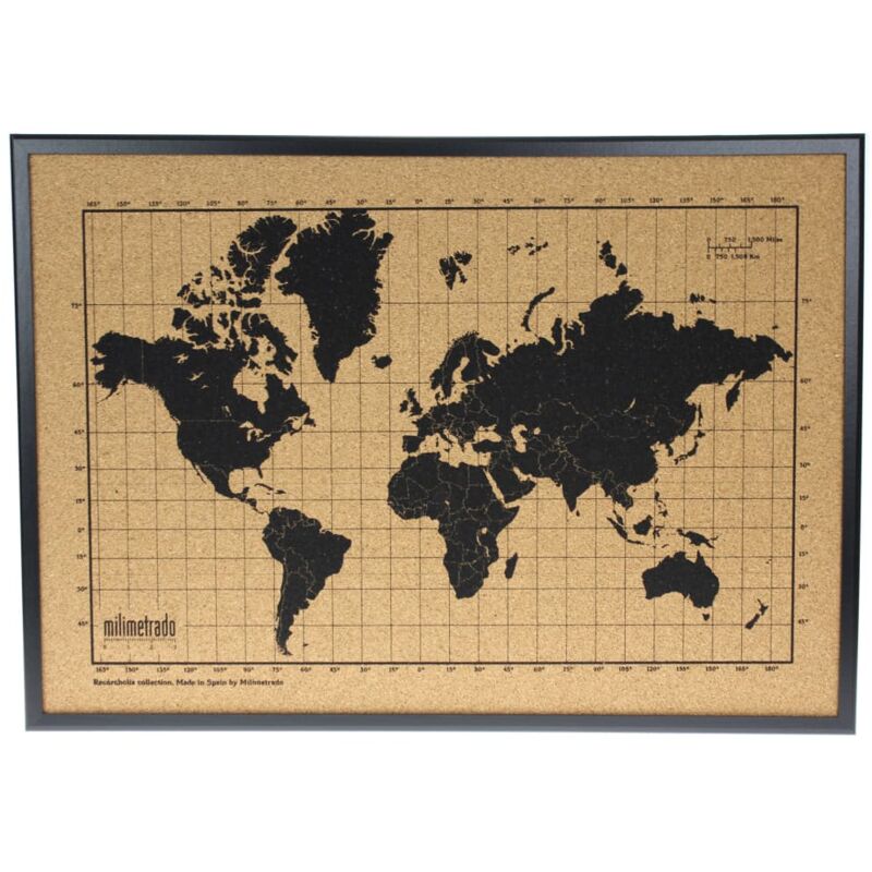 

Corcho con mapamundi y marco madera negro y marrón 70x50cm - Negro - Milimetrado