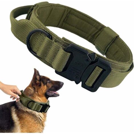 Militärisches Hundehalsband mit verstellbarem Nylongriff für mittelgroße und große Hunde mit robuster Metallschnalle, schwarzes Hundehalsband, Größe XL 50–59 cm (grün) –