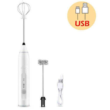 Milk frother | Electric Whisk for Baking | Coffee Frother Jug USB Rechargeable | Three-Speed Force Adjustment Milk Bubbler (white)