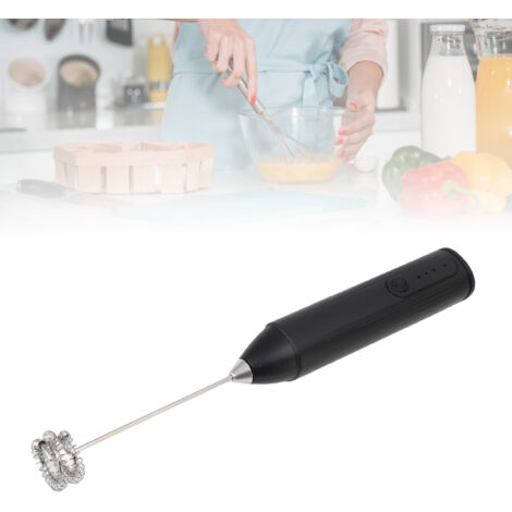 Milk Frother en ABS et Stainless Steel rechargeable sans fil, modèle 1200mah, pour café, milkshake, whip d'œufs, accessoire d'agitation inclus, noir.