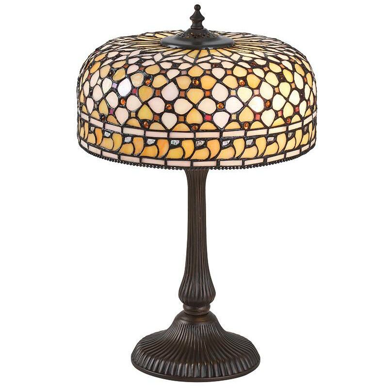 Interiors 1900 Lighting - Interiors Mille Feux - 2 Light Medium Table Lamp Dark Bronze, Tiffany Glass, E14