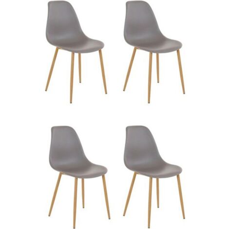 Miller-Lot de 4 chaises en plastique gris clair chêne
