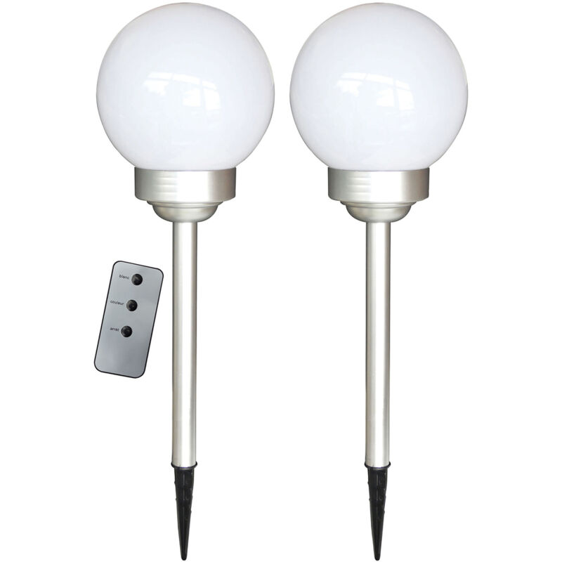 Millos 2 boules solaires led RVB/blanche à piquer finition aluminium