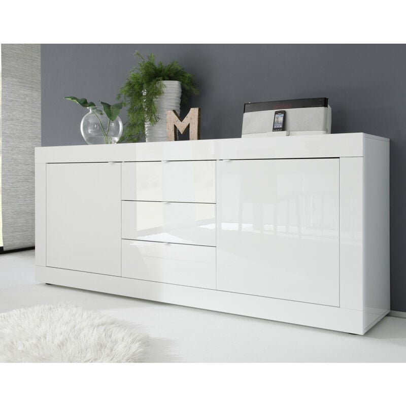 Bestmobilier - Milo - buffet bas - blanc - 2 portes et 3 tiroirs - 210 cm - blanc