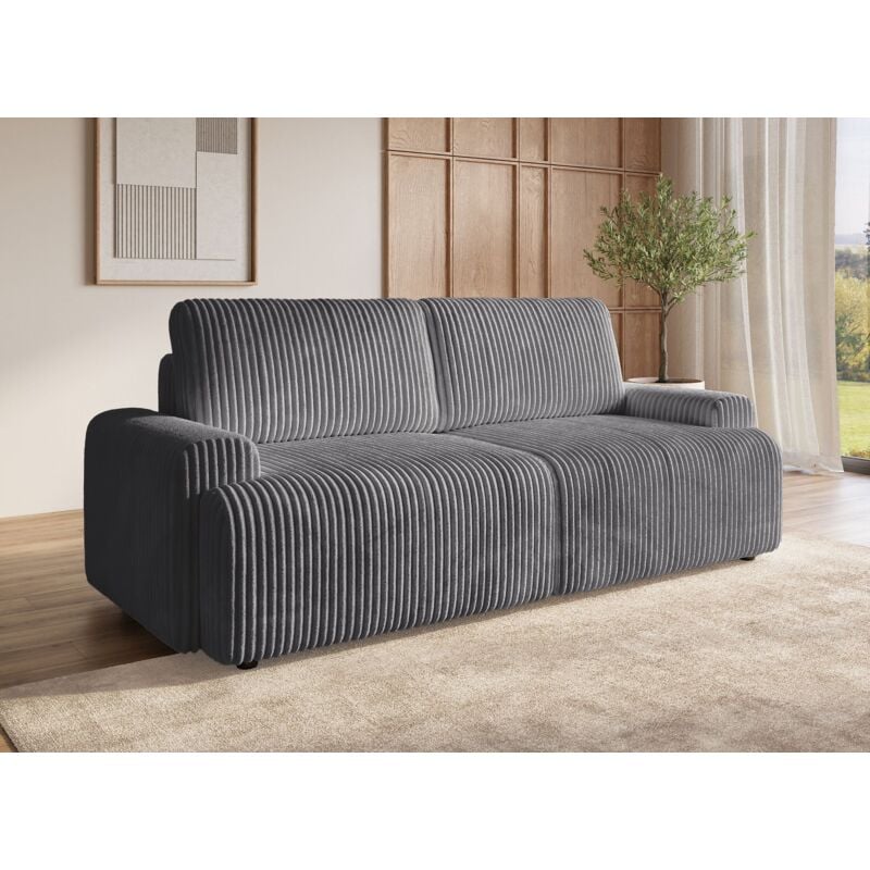 Deco In Paris - milo - Canapé convertible avec coffre en velours côtelé épais gris milo
