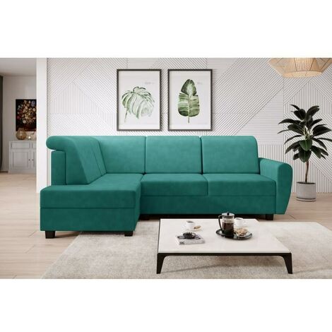 Milo Left Hand Facing Fabric Corner Sofa Bed -  Green