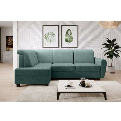 Milo Left Hand Facing Fabric Corner Sofa Bed -  Mint