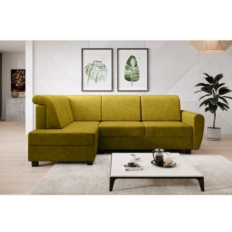 Milo Left Hand Facing Fabric Corner Sofa Bed -  Mustard