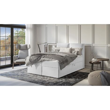 Milo - Modernes Boxspringbett 140x200 mit Topper und Bettkästen aus Silber Luxusmicrofaser