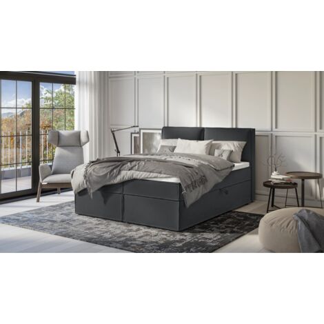 Milo - Modernes Boxspringbett 160x200 mit Topper und Bettkästen aus Graphit Luxusmicrofaser