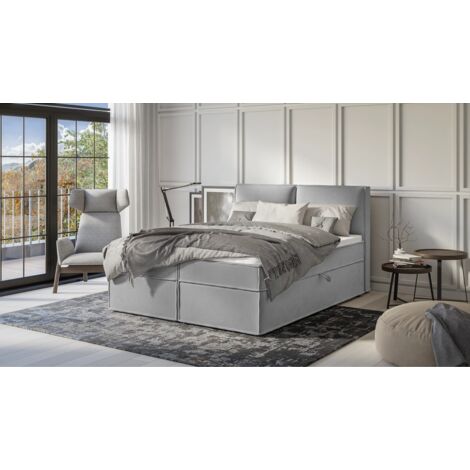 Milo - Modernes Boxspringbett 160x200 mit Topper und Bettkästen aus Grau Luxusmicrofaser