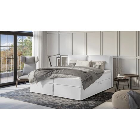 Milo - Modernes Boxspringbett 180x200 mit Topper und Bettkästen aus Silber Luxusmicrofaser