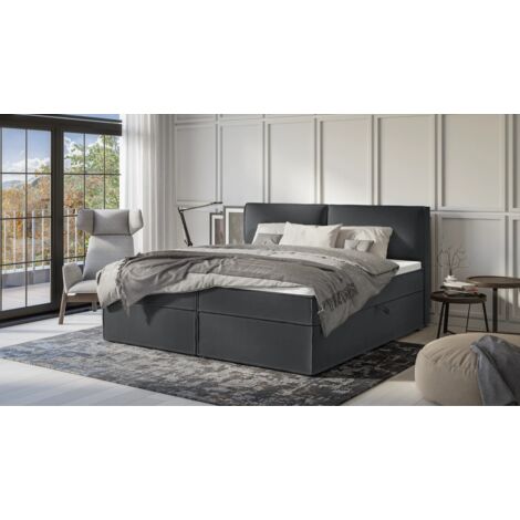 Milo - Modernes Boxspringbett 200x200 mit Topper und Bettkästen aus Graphit Luxusmicrofaser