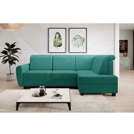 Milo Right Hand Facing Fabric Corner Sofa Bed -  Green