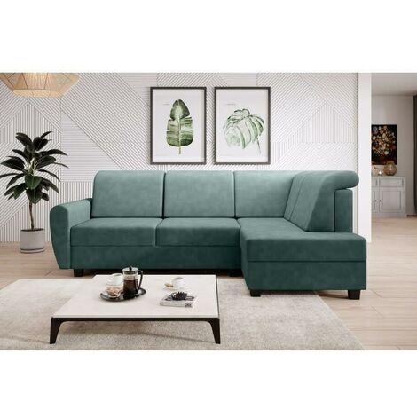 Milo Right Hand Facing Fabric Corner Sofa Bed -  Mint