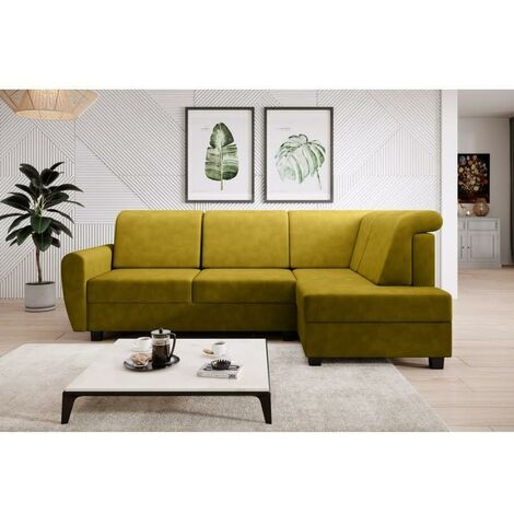 Milo Right Hand Facing Fabric Corner Sofa Bed -  Mustard